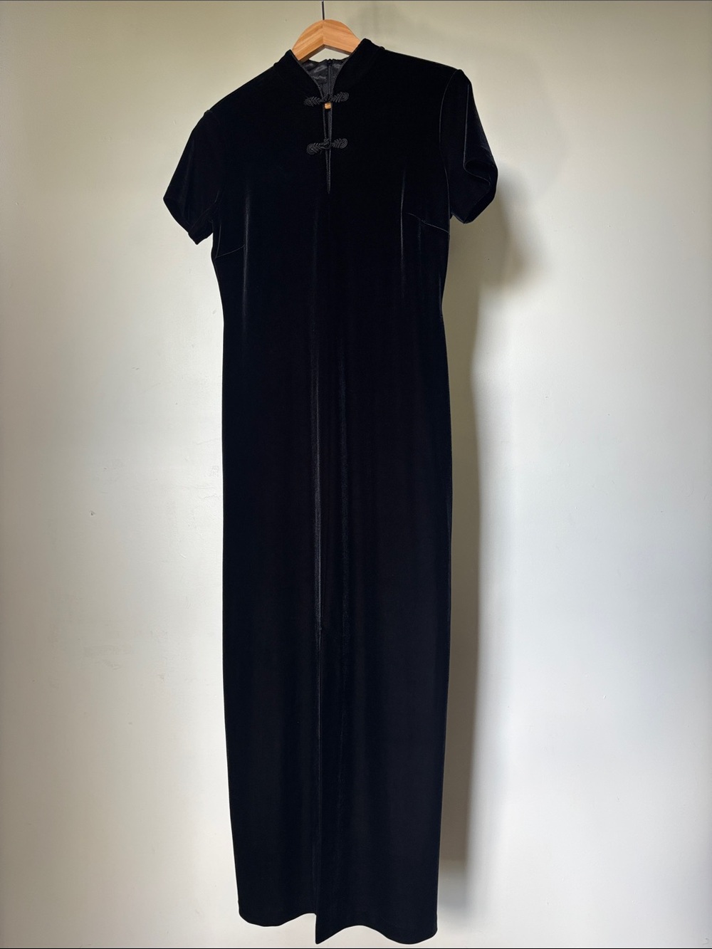 Vintage Velvet Maxi Dress Black with Frog Closure Size 8